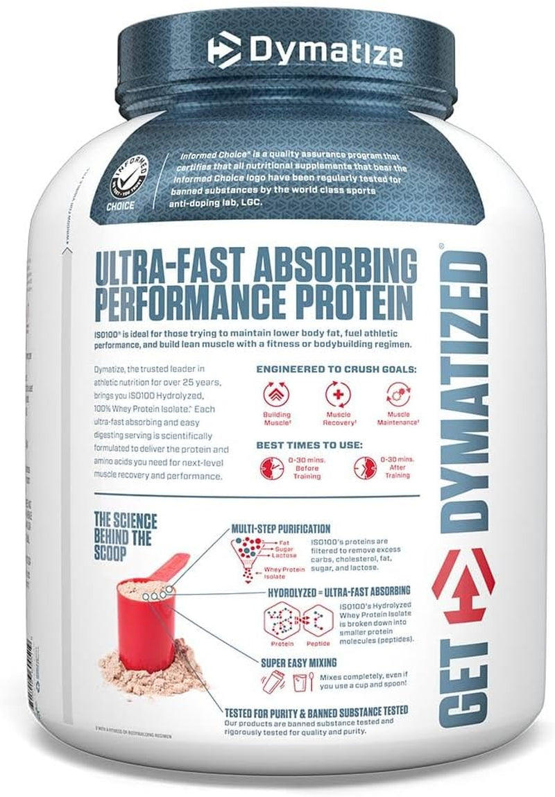 ISO100 Whey Protein Powder Isolate, Gourmet Chocolate, 25G of Protein, 5 Pound, 5.5G Bcaas, Less than 120 Cal., Gluten Free, 1G Fat, 1G Sugar, 2G Carb (71 Servings)