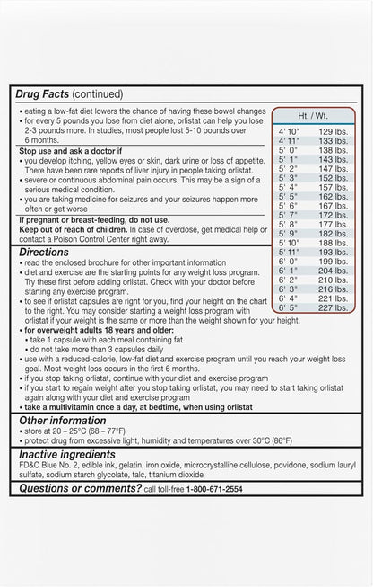 Weight Loss Diet Pills, Orlistat 60 Mg Capsules, Non Prescription Weight Loss Aid, 120 Count Refill Pack