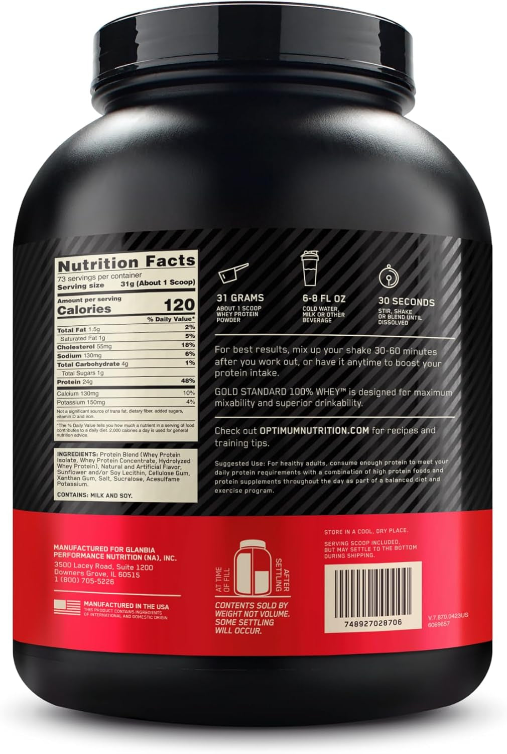 Gold Standard 100% Whey Protein Powder, Vanilla Ice Cream, 5 Pound (Packaging May Vary)