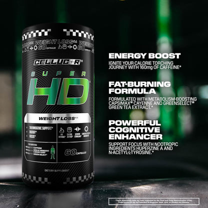 Superhd Thermogenic Fat Burner Weight Loss Supplement, Appetite Suppressant, & Energy Booster Capsimax, Green Tea Extract, 160Mg Caffeine & More 60 Capsules (Packaging May Vary)