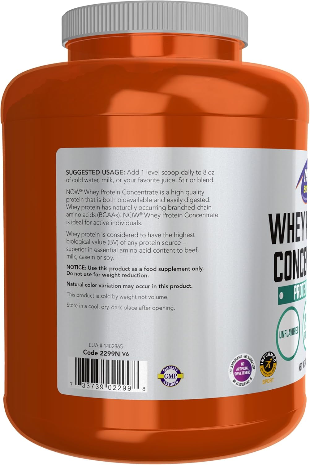Sports Nutrition, Whey Protein Concentrate, 24 G with Bcaas, Unflavored Powder, 5-Pound