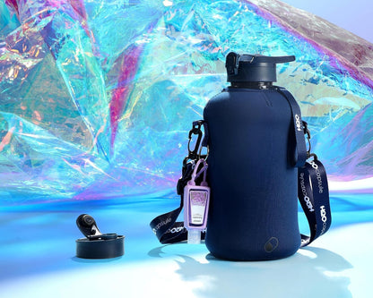 2.2L Half Gallon Water Bottle with Storage Sleeve and Covered Straw Lid – BPA Free Large Reusable Drink Container with Handle - Big Sports Jug, 2.2 Liter (74 Ounce)