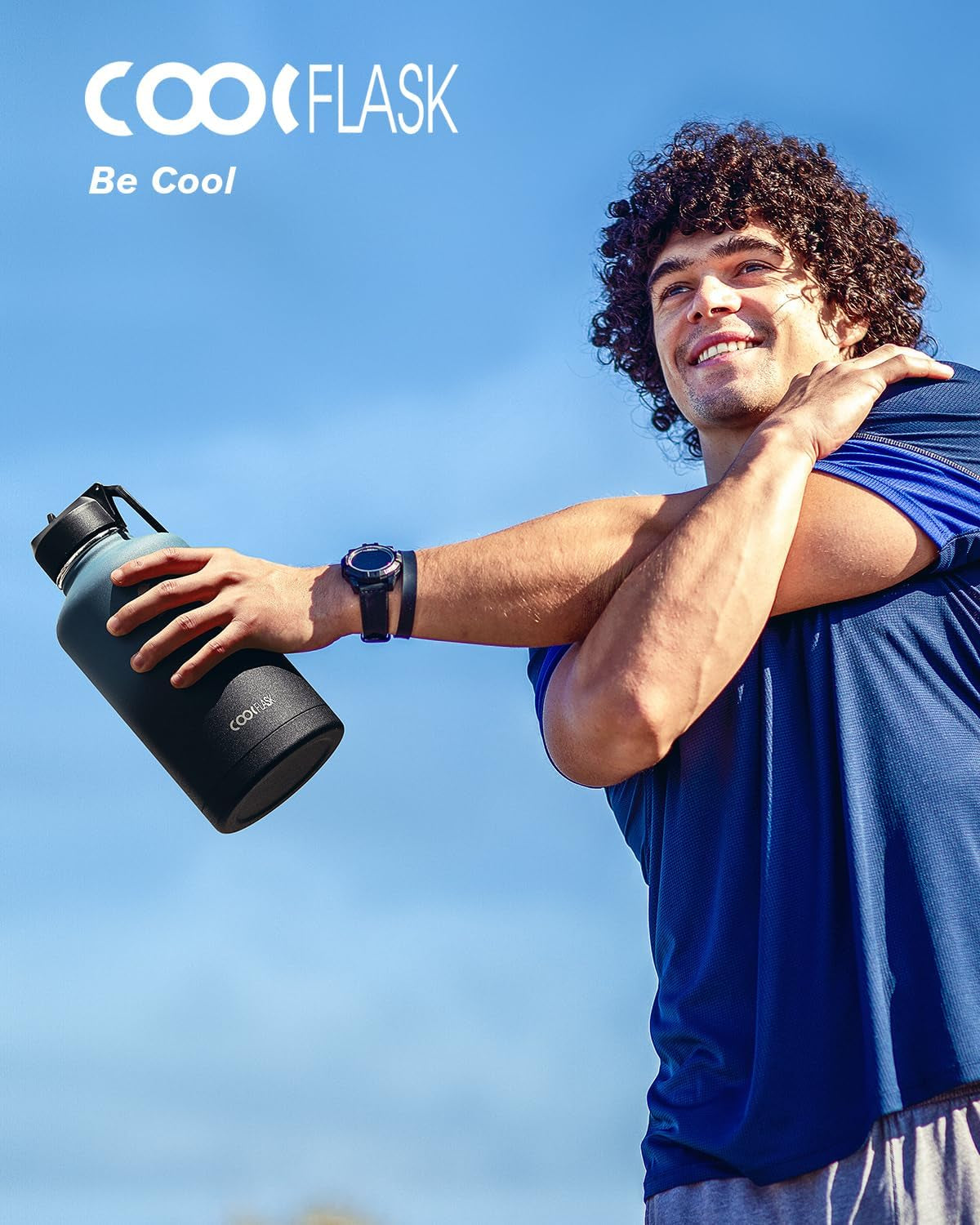 Half Gallon Water Bottle Insulated with Straw & 3 Lids,  64 Oz Water Jug Large Metal Stainless Steel Wide Mouth for Sports, Gym or Office, Non-Bpa Keep Cold 48H Hot 24H, Samurai Cyan