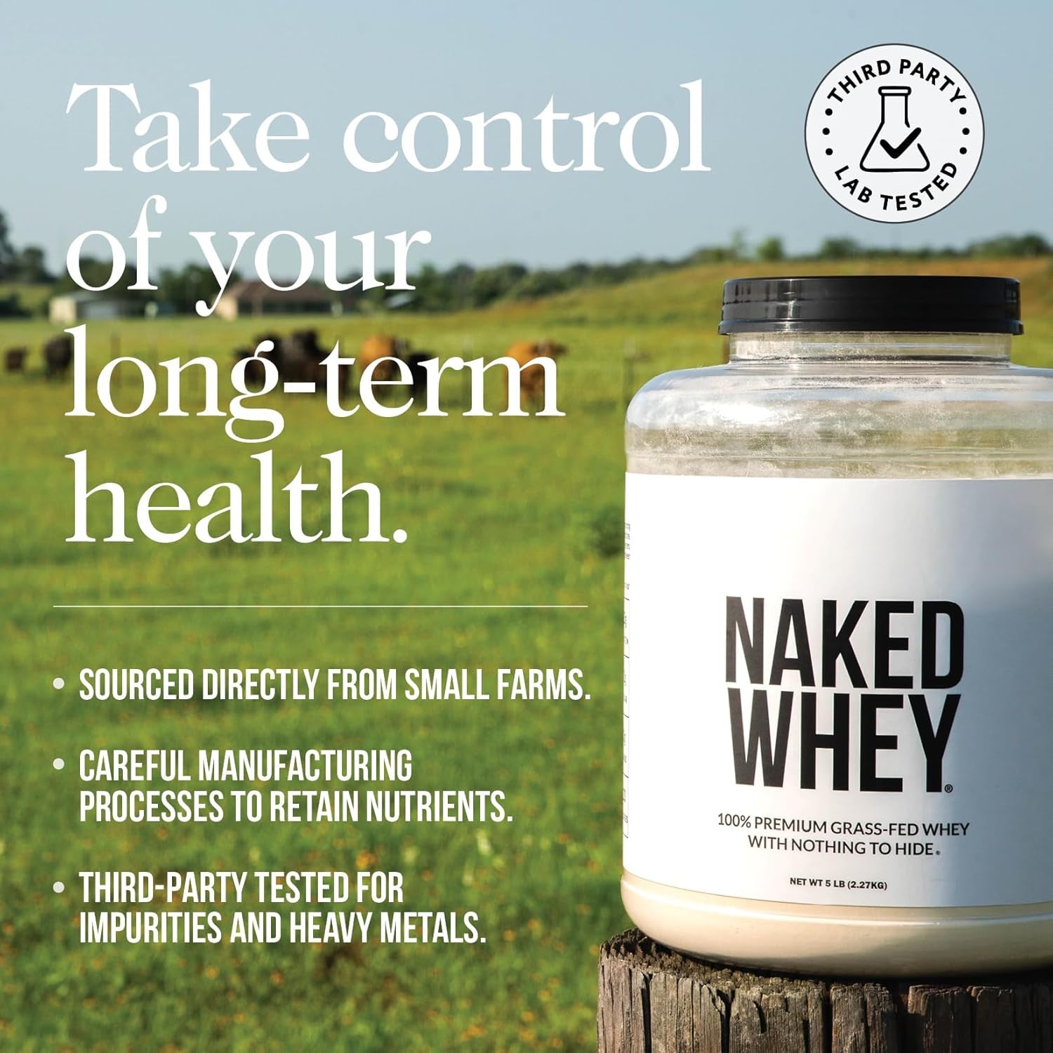 Whey 2LB 100% Grass Fed Whey Protein Powder - Only 1 Ingredient, Unflavored Whey Protein, Undenatured, Gluten Free, Soy Free, No Gmos, No Preservatives
