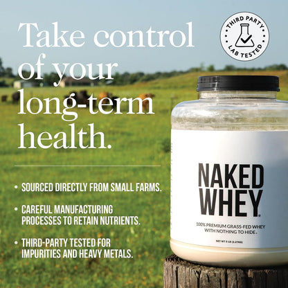 Whey 2LB 100% Grass Fed Whey Protein Powder - Only 1 Ingredient, Unflavored Whey Protein, Undenatured, Gluten Free, Soy Free, No Gmos, No Preservatives