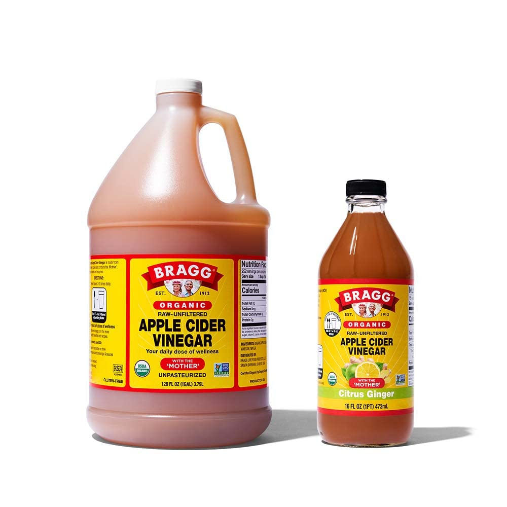 Organic Apple Cider Vinegar with the Mother 128 Ounce and  Organic Citrus Ginger Enhanced Vinegar Drink 16 Ounce Bundle