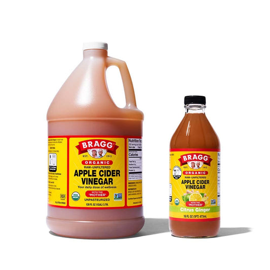Organic Apple Cider Vinegar with the Mother 128 Ounce and  Organic Citrus Ginger Enhanced Vinegar Drink 16 Ounce Bundle