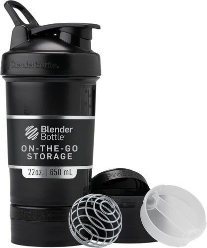 Shaker Bottle with Pill Organizer and Storage for Protein Powder, Classic V2 Prostak System, 22-Ounce, Midnight Black