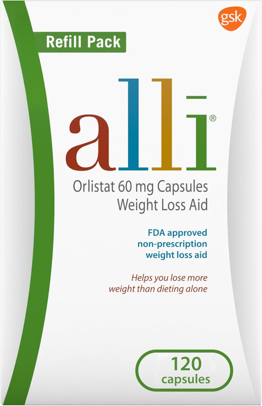 Weight Loss Diet Pills, Orlistat 60 Mg Capsules, Non Prescription Weight Loss Aid, 120 Count Refill Pack