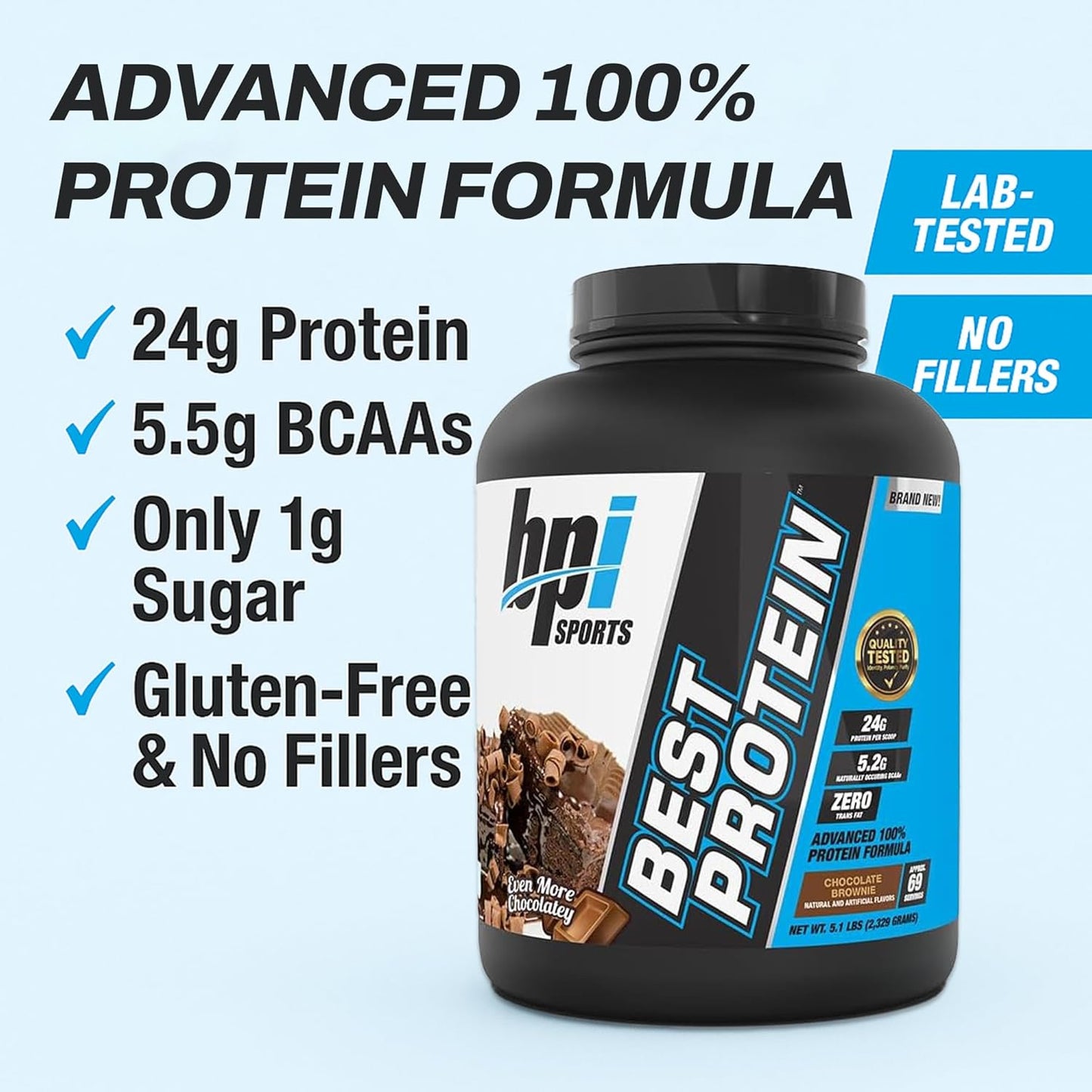 Best Protein – 100% Whey Protein Powder – Muscle Growth, Recovery, Meal Replacement – No Fillers, Gluten Free – Best Protein Powder for Men & Women | Chocolate Brownie – 5.1 Pounds