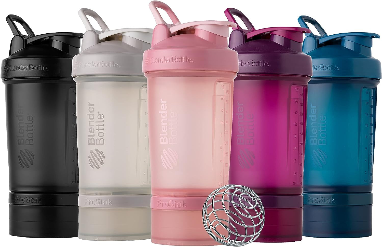 Shaker Bottle with Pill Organizer and Storage for Protein Powder, Classic V2 Prostak System, 22-Ounce, Midnight Black