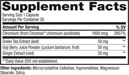 Combat Cravings, Metabolism & Energy Support Supplement,1000 Mcg Chromium, Green Tea, Goji Berry, Ginger - 30 Count