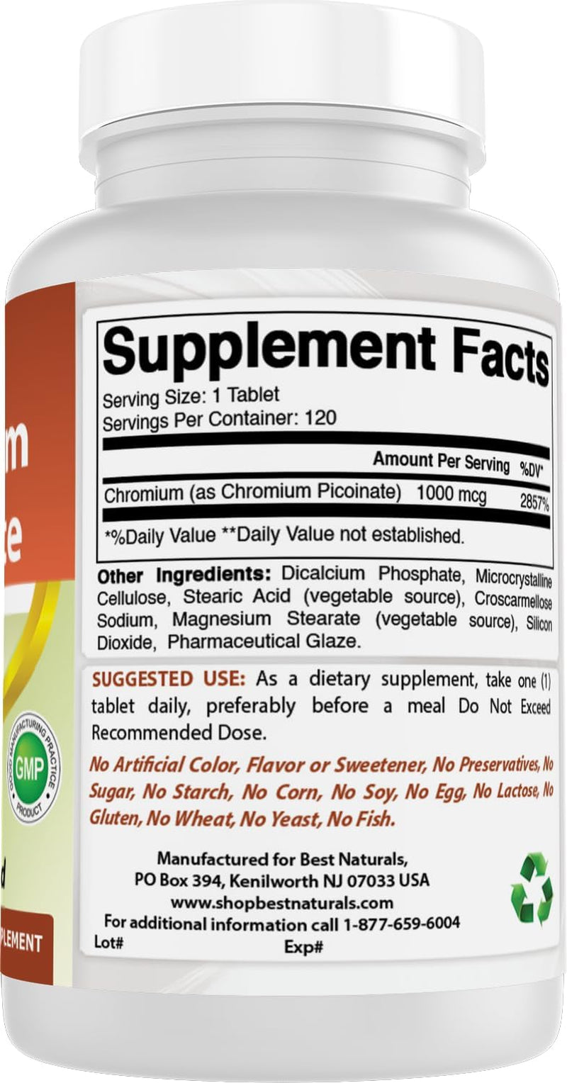 Chromium Picolinate 1000 Mcg 120 Tablets